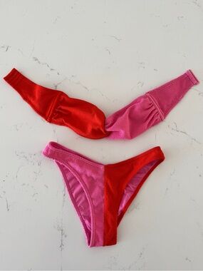 & Other Stories Colorblock Bikini Set Pink Red Textured US 0